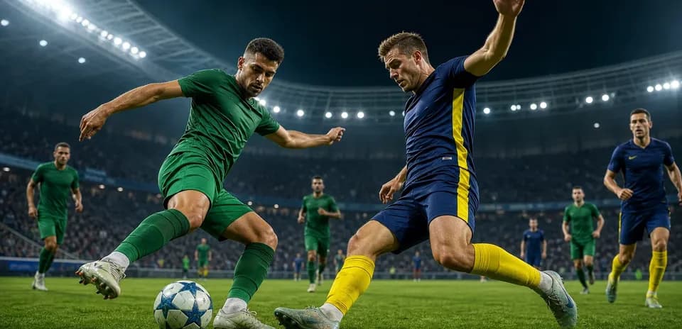 Players battling for the ball in UEFA match