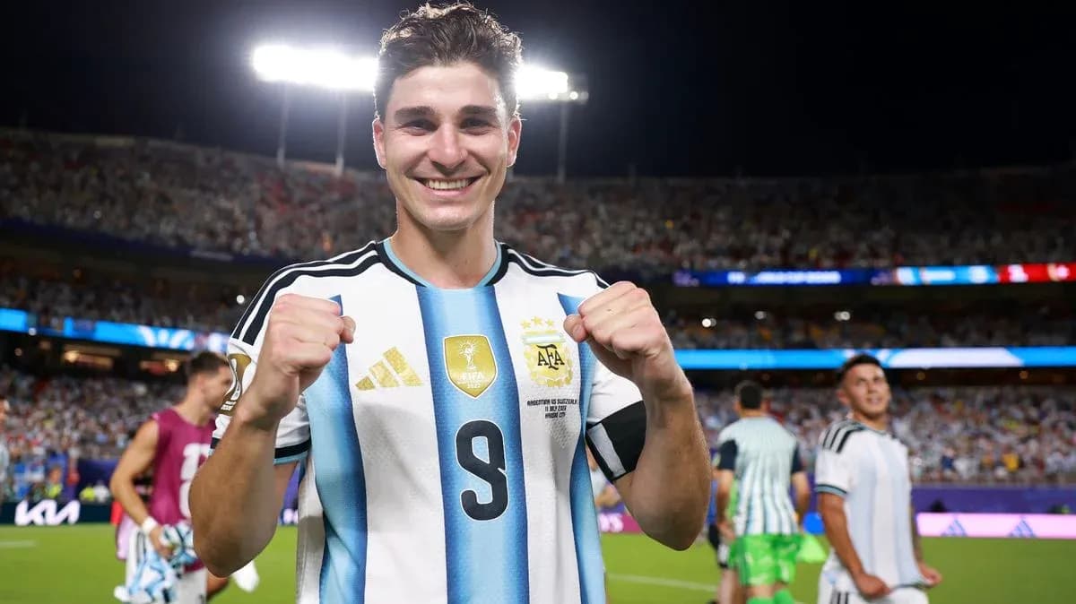 Player celebrating victory in Argentina jersey