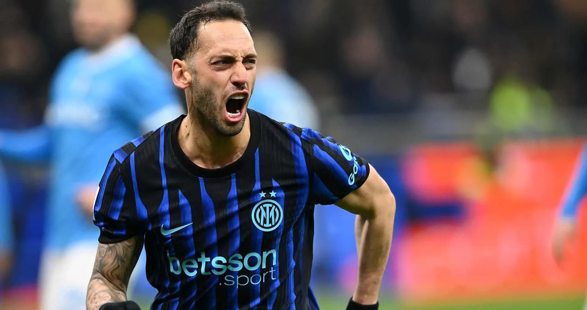 Inter player celebrating a goal during match