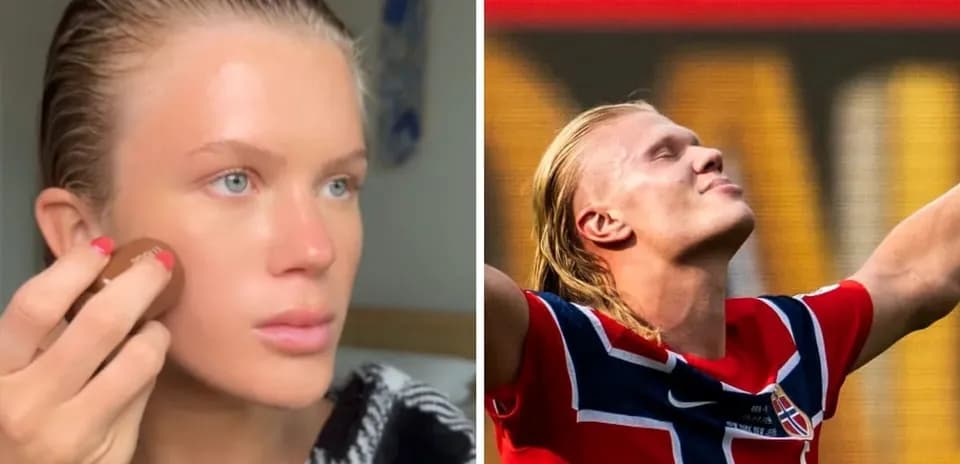 Person applying makeup next to celebrating football player