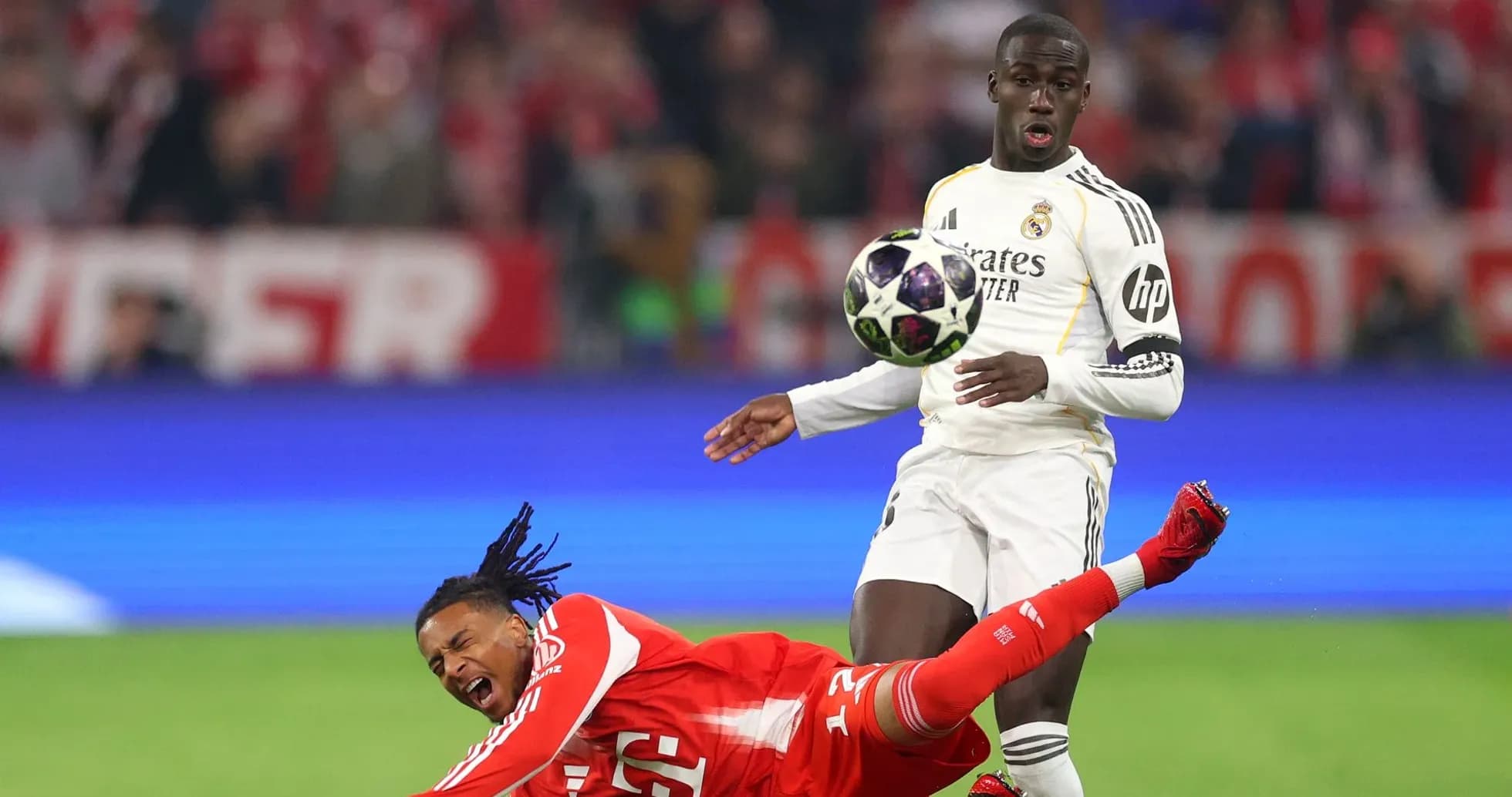 Player falling after a challenge during match