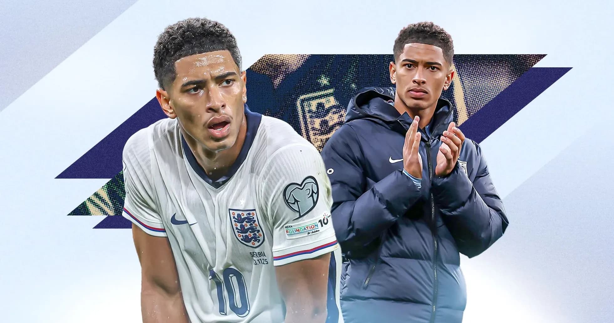 Player in England kit during match and another player applauding