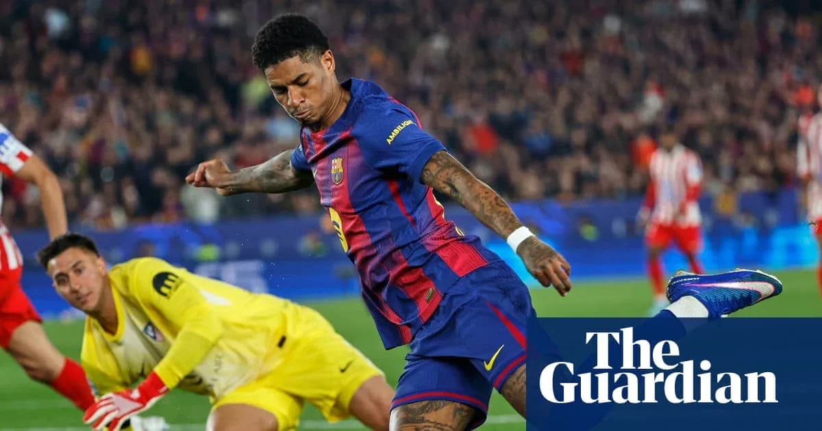 Barcelona player attempting to score against goalkeeper