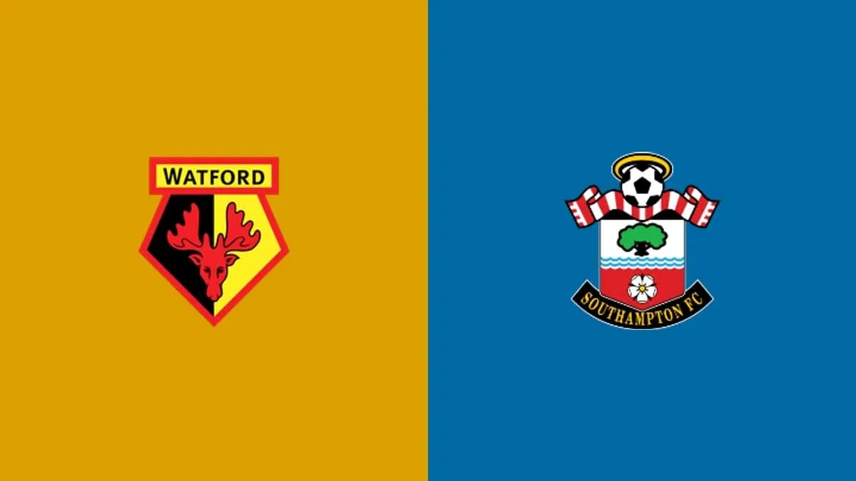 Logos of Watford and Southampton FC on colored backgrounds