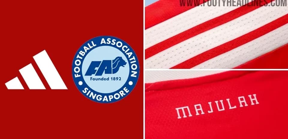 Singapore football kit details with logo and stripes