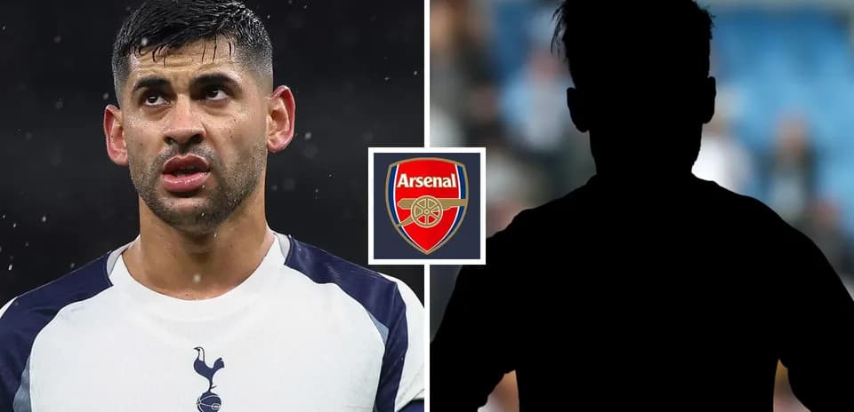 Player from Tottenham and silhouette with Arsenal logo