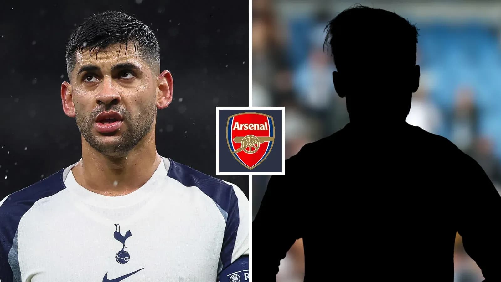 Player from Tottenham and silhouette with Arsenal logo