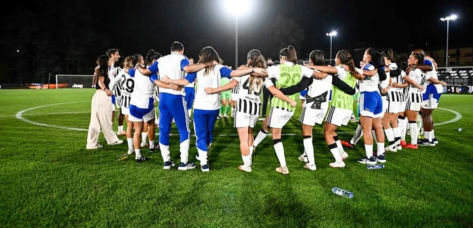 Juventus women celebrating after a match