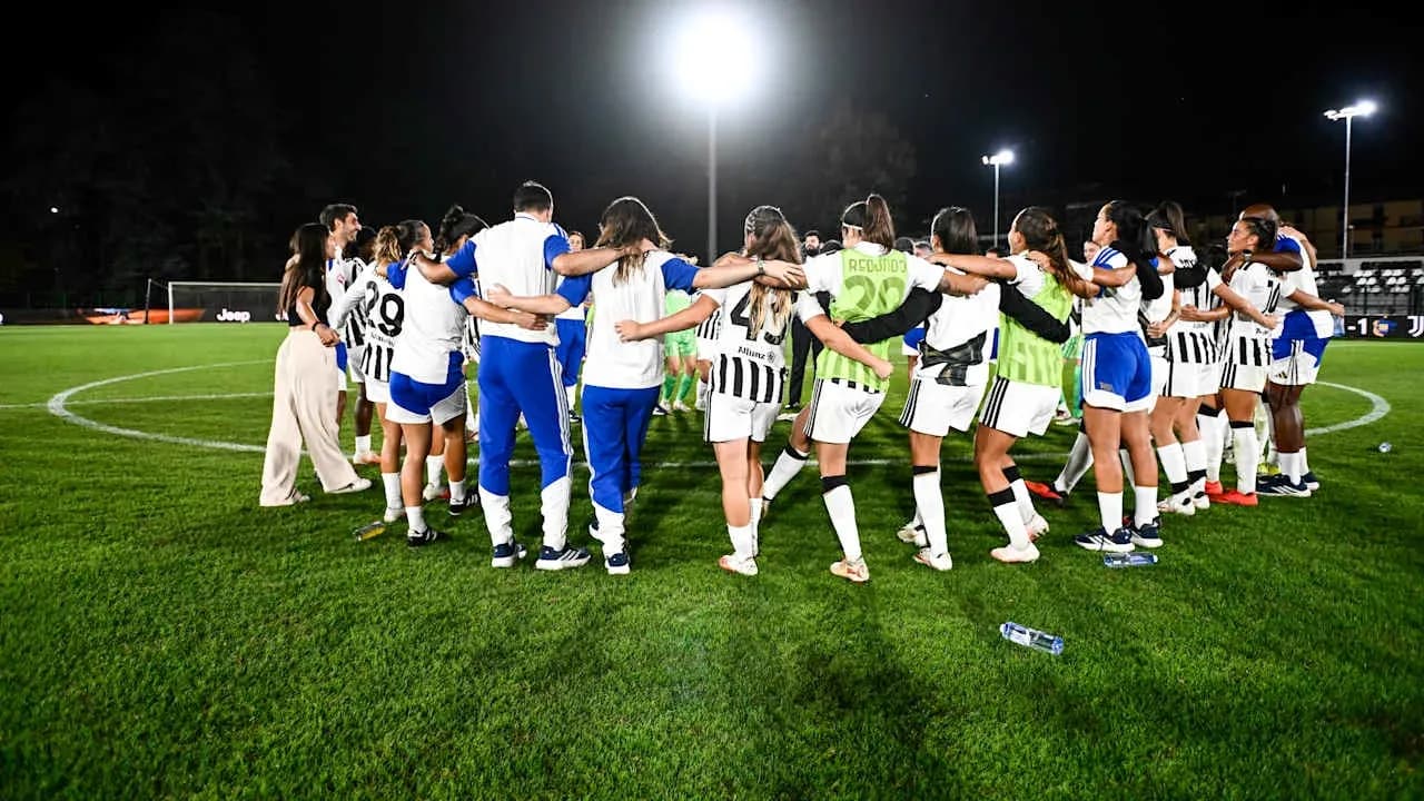 Juventus women celebrating after a match