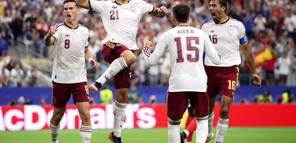 Spain players celebrating a goal during match