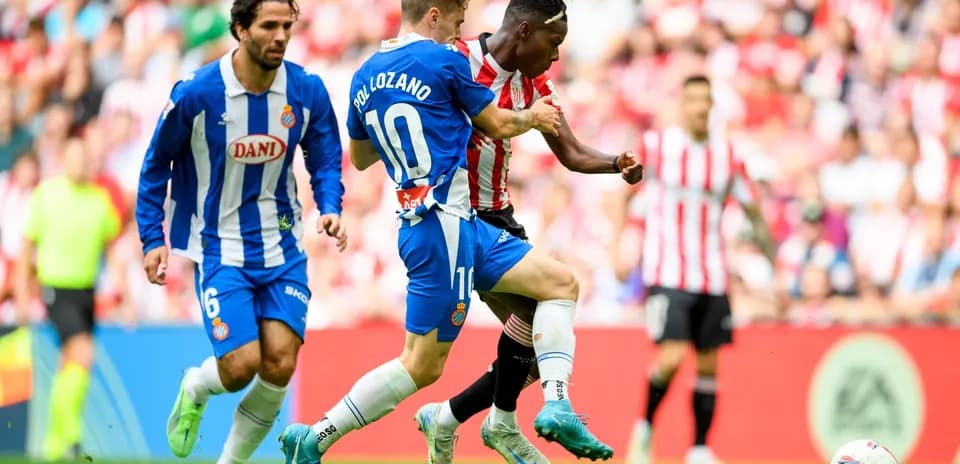 Pol Lozano tackling Athletic Club player