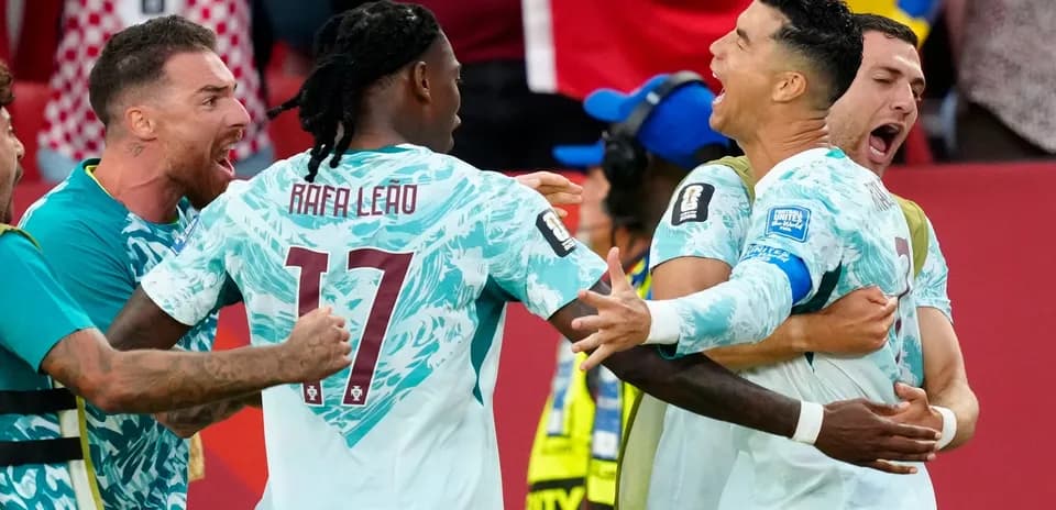 Portugal players celebrating during World Cup match