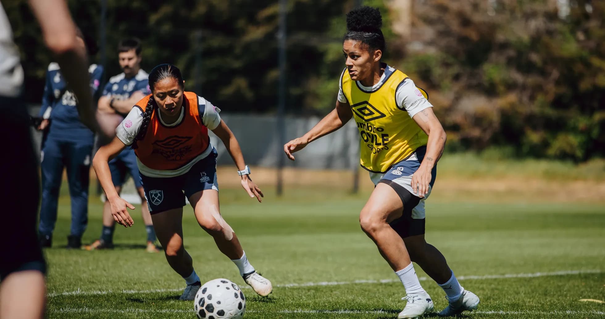Two players training during football practice session