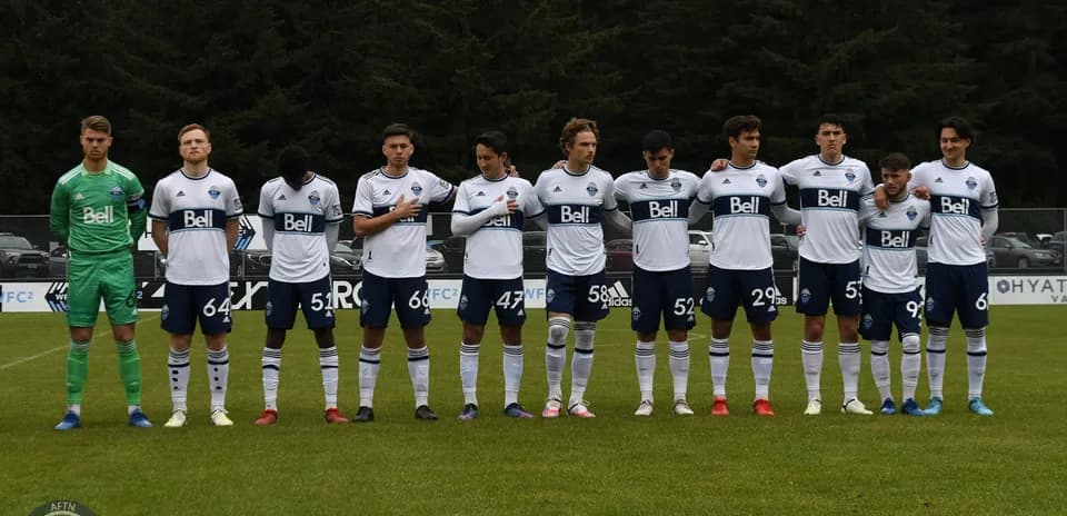 Vancouver Whitecaps II players lined up before match