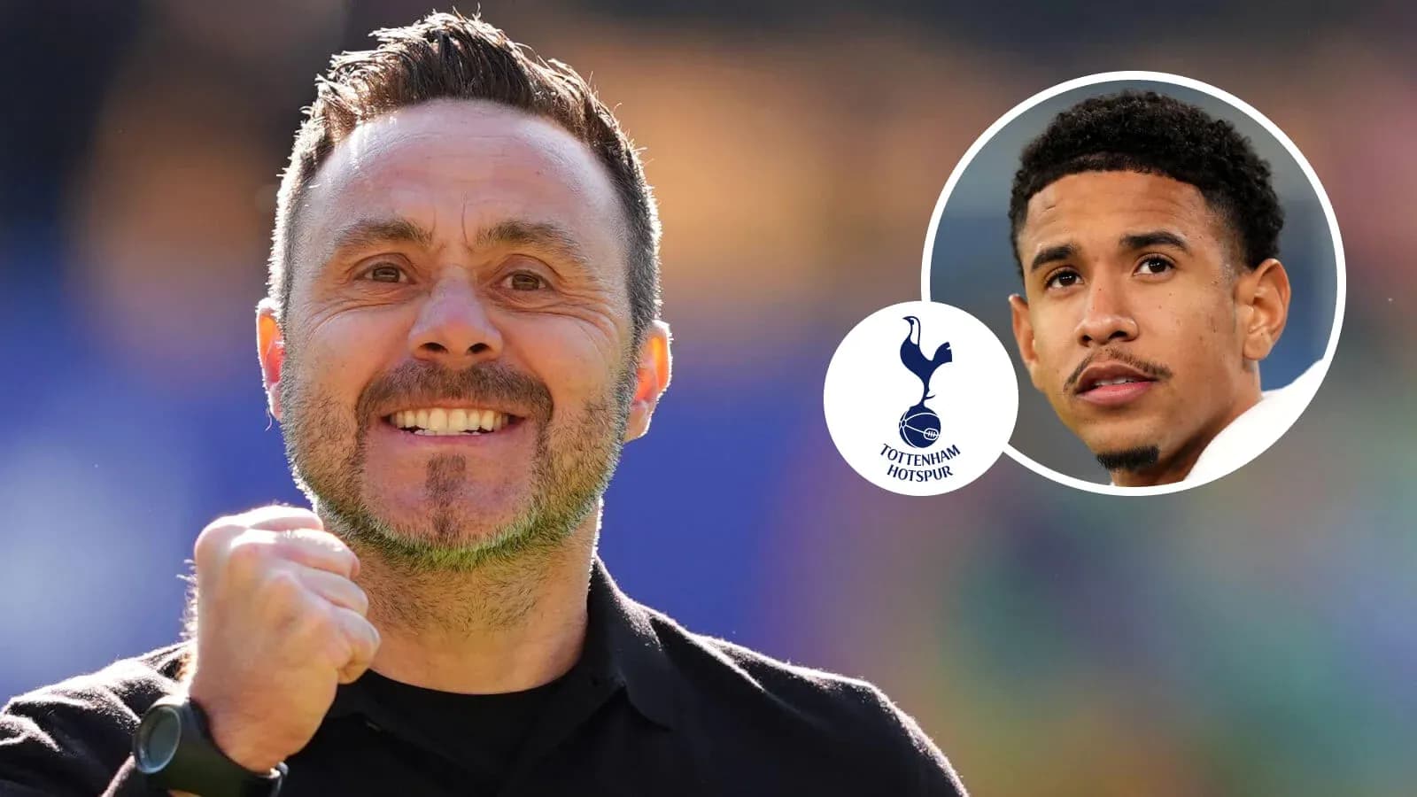 Coach celebrating with Tottenham Hotspur logo and player