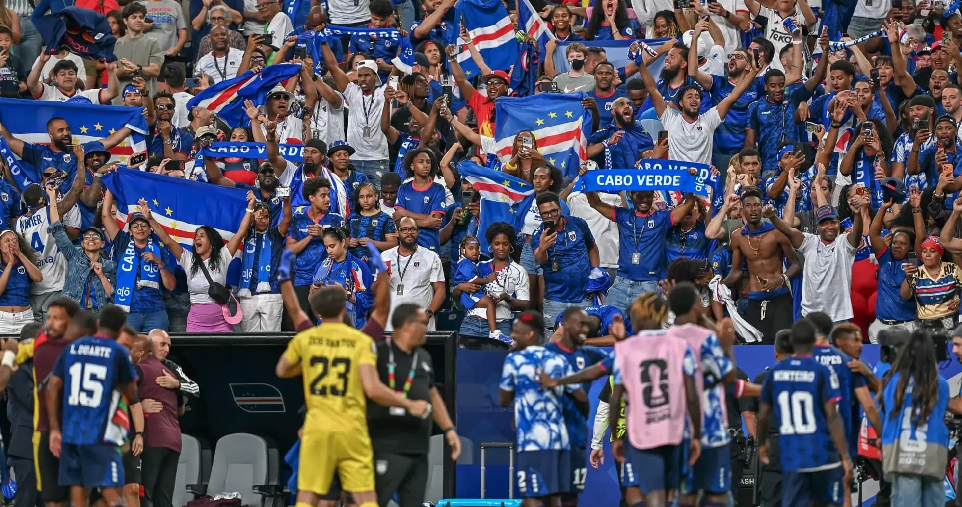 Cape Verde fans celebrating at World Cup match