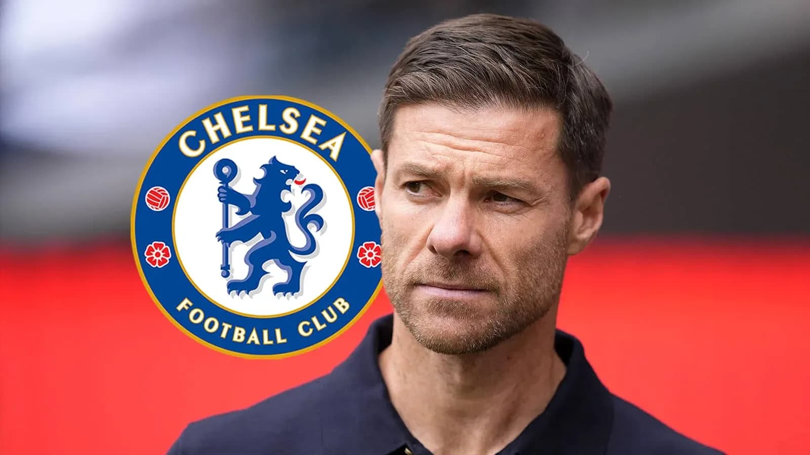 Coach in front of Chelsea Football Club logo