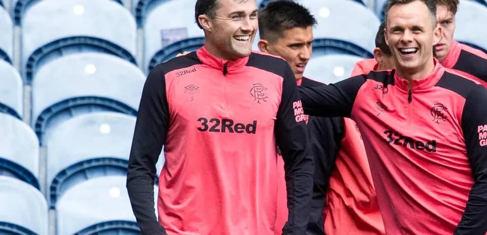 Players laughing during Rangers training session