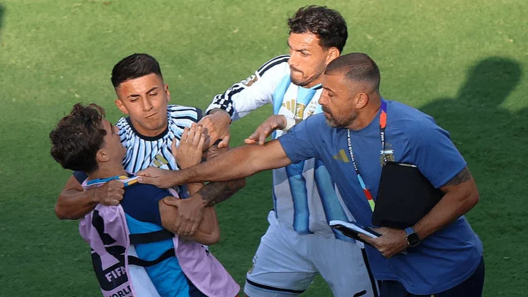 Players and staff involved in a scuffle on field