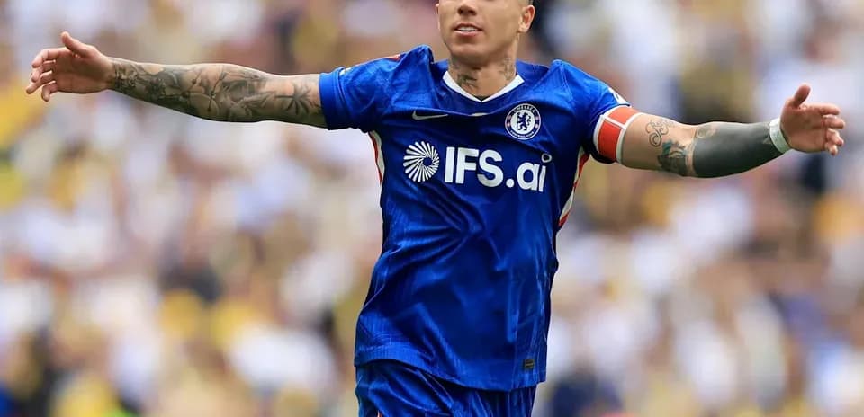 Player celebrating in Chelsea blue kit during match