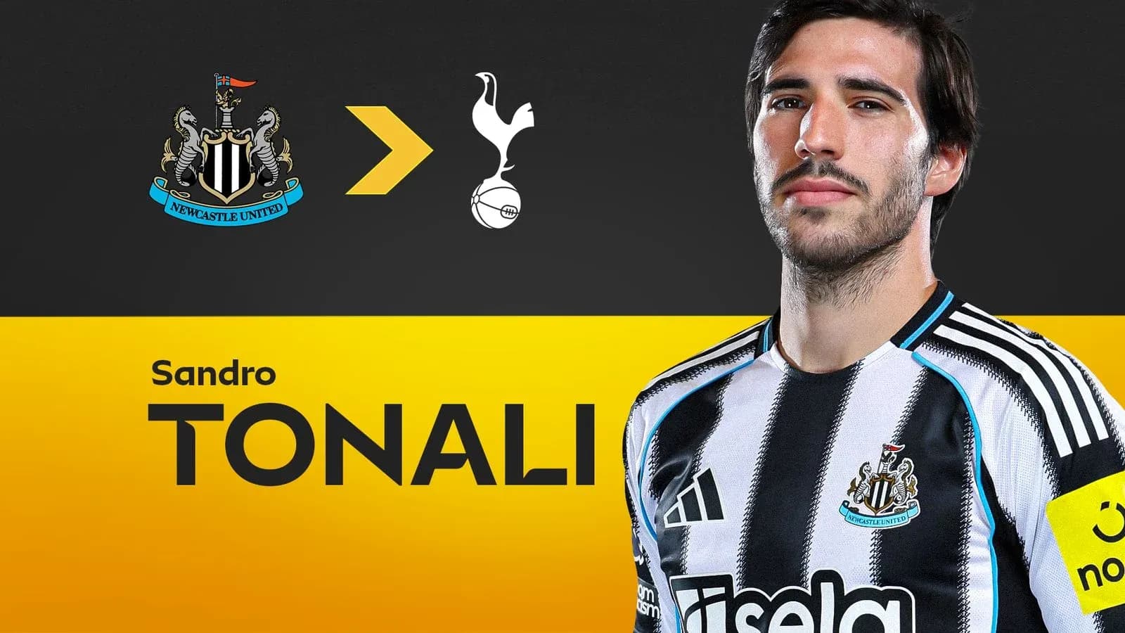 Sandro Tonali in Newcastle United kit with club logo