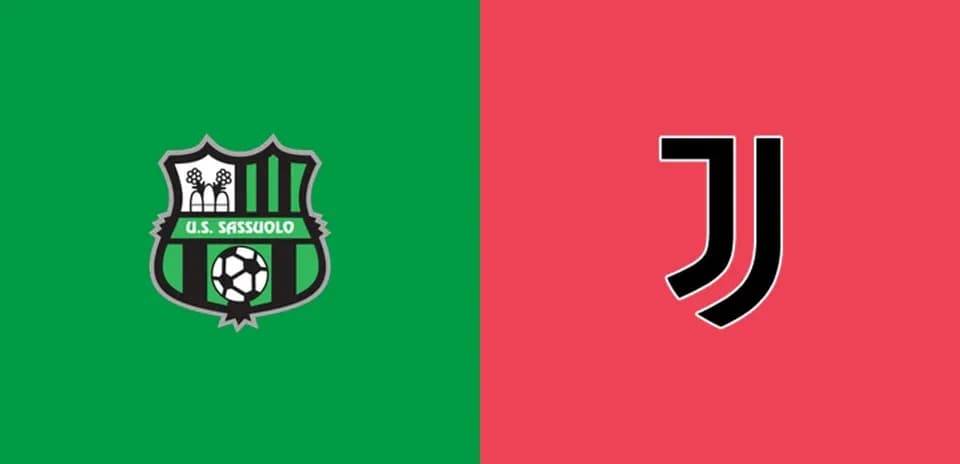Logos of U.S. Sassuolo and Juventus on colored backgrounds