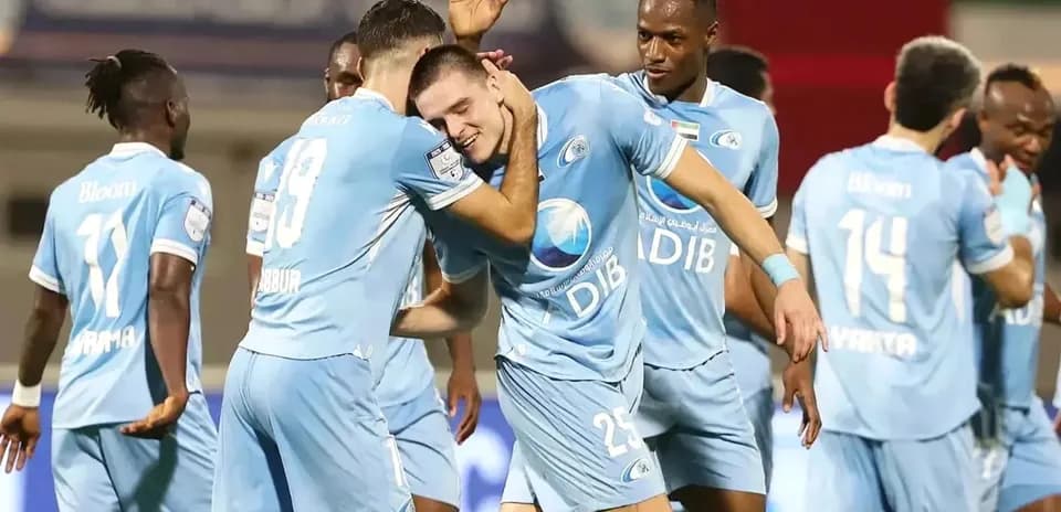 Ajman U23 players celebrating a goal