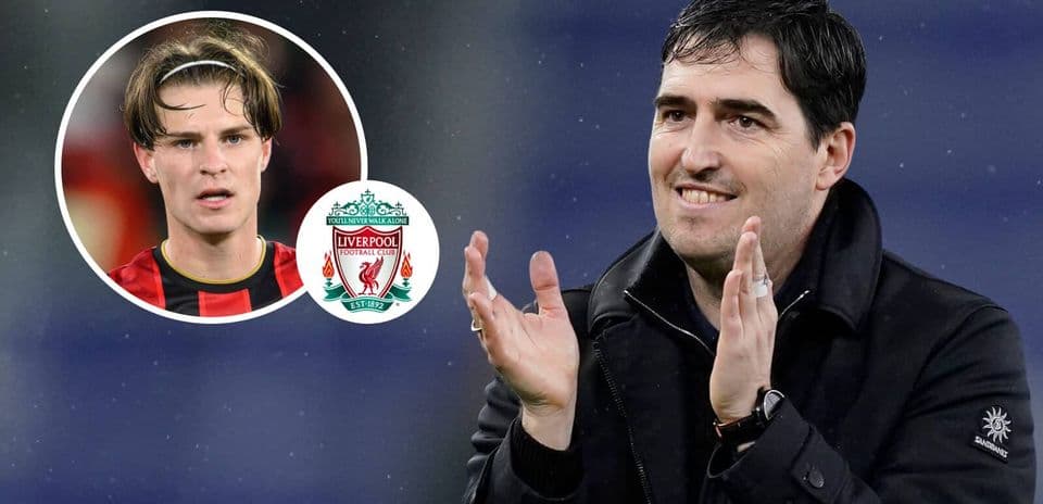 Coach applauding with player image and Liverpool logo