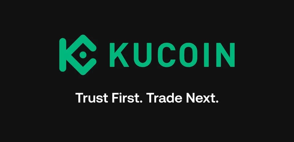 KuCoin logo with tagline on black background