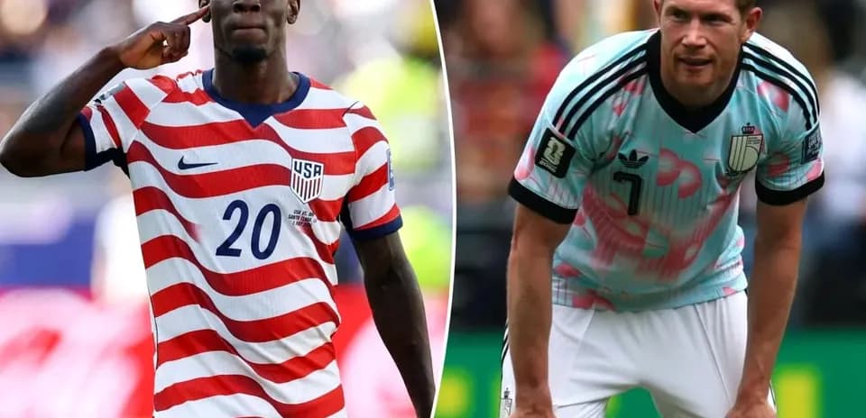 Players from USA and Belgium during World Cup match