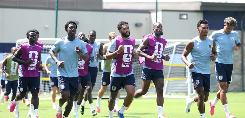 England players running during training session