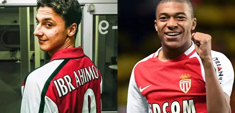 Two football players in jerseys, Ibrahimovic and Mbappe