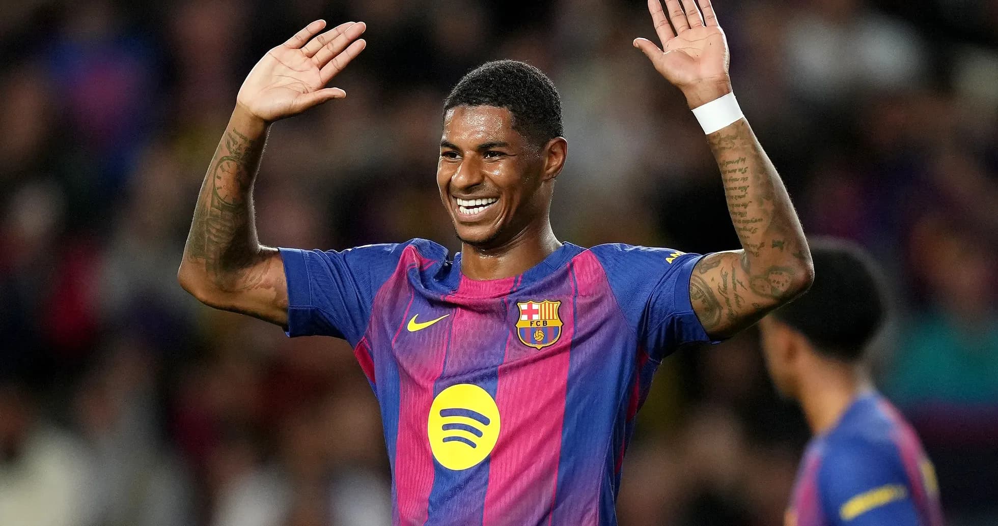 Player celebrating during a match for FC Barcelona