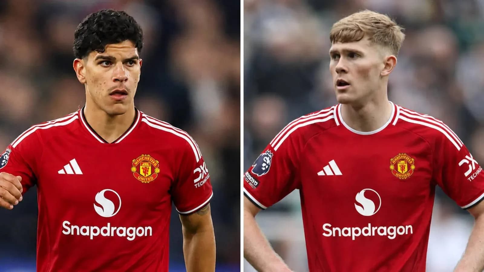 Two Manchester United players in red jerseys