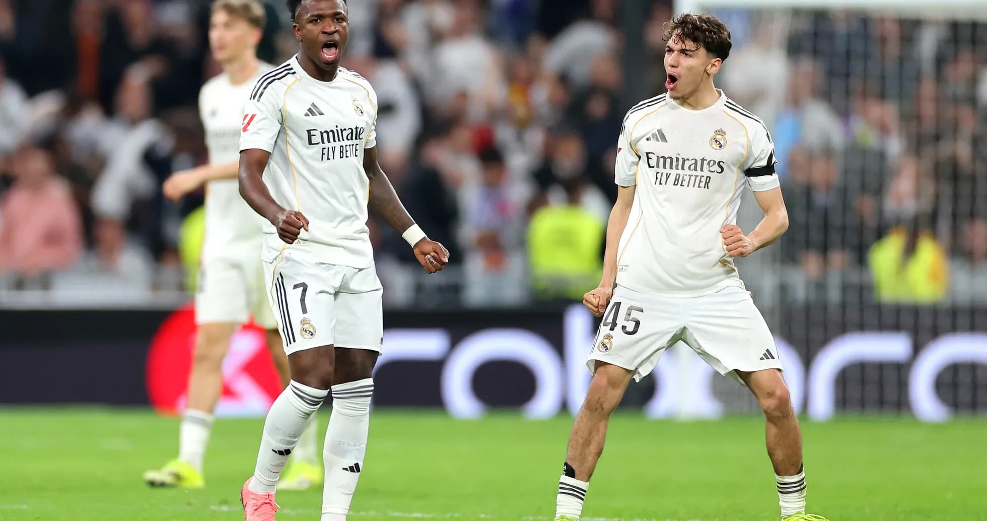 Real Madrid players celebrating during La Liga match
