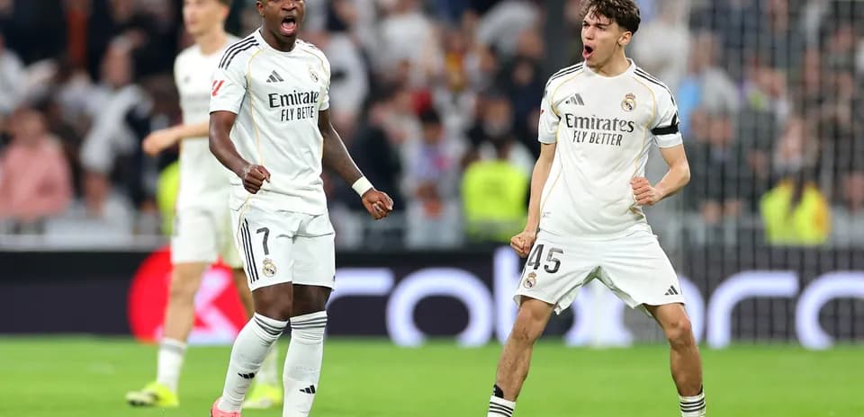 Real Madrid players celebrating during La Liga match