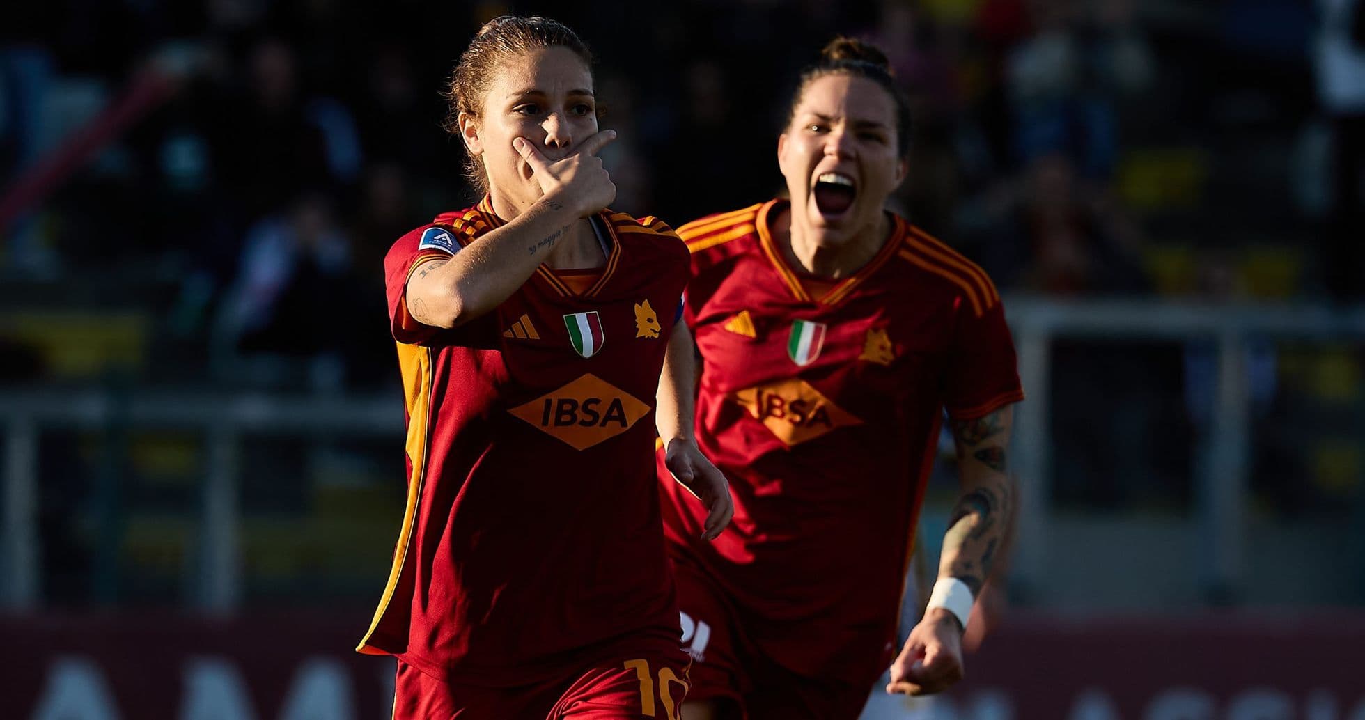 Roma players celebrating a goal during match