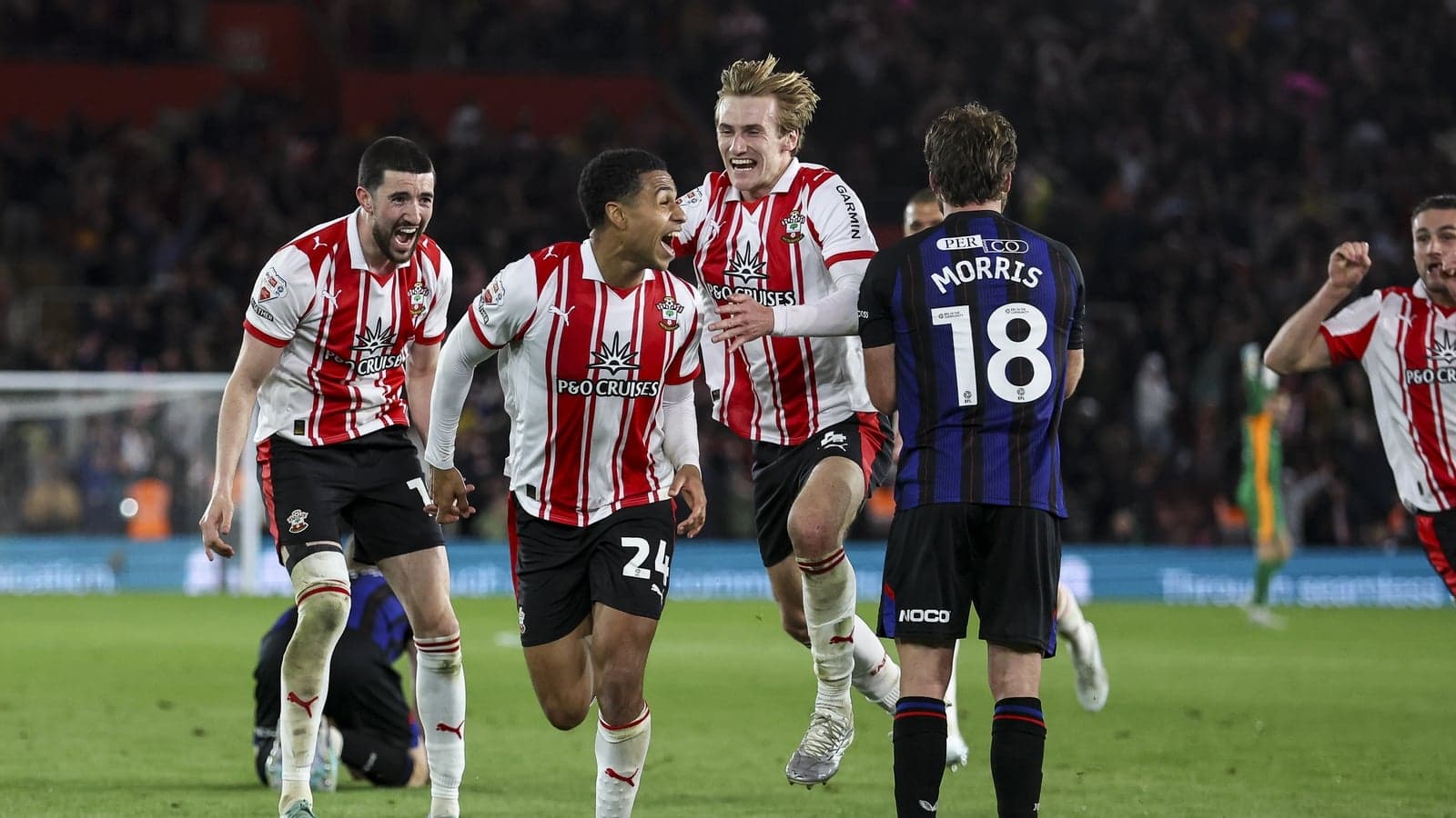 Southampton players celebrating after scoring a goal