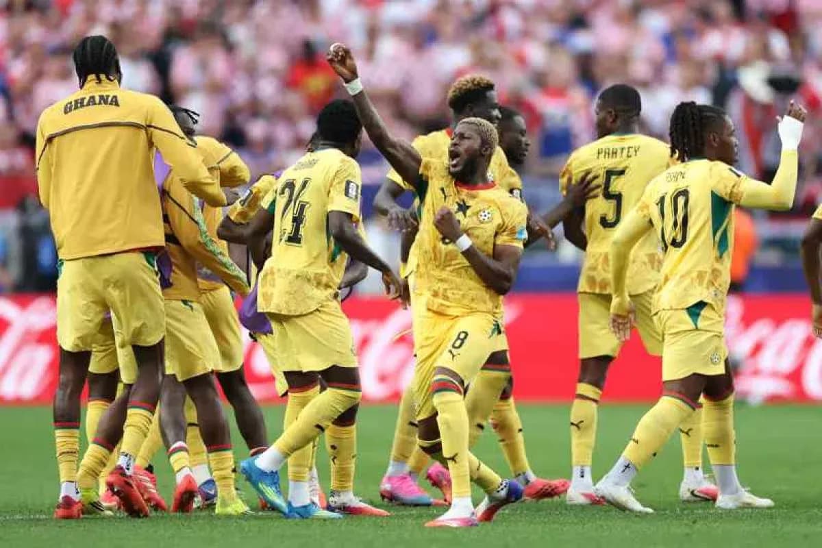 Ghana players celebrating during a football match