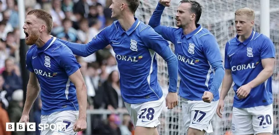 Birmingham City players celebrating a goal together