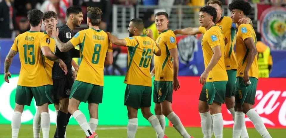 Australia players celebrating during World Cup match