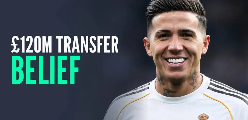 Player smiling in Real Madrid jersey with transfer text