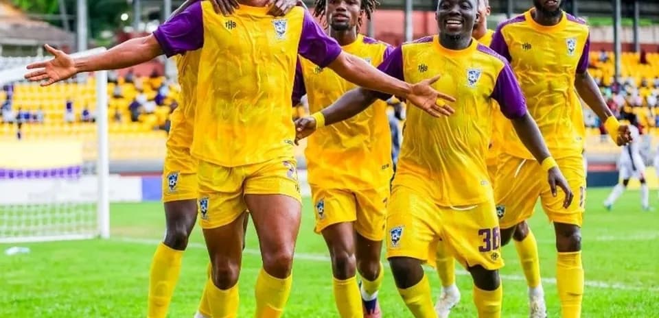 Medeama players celebrating a goal on the field