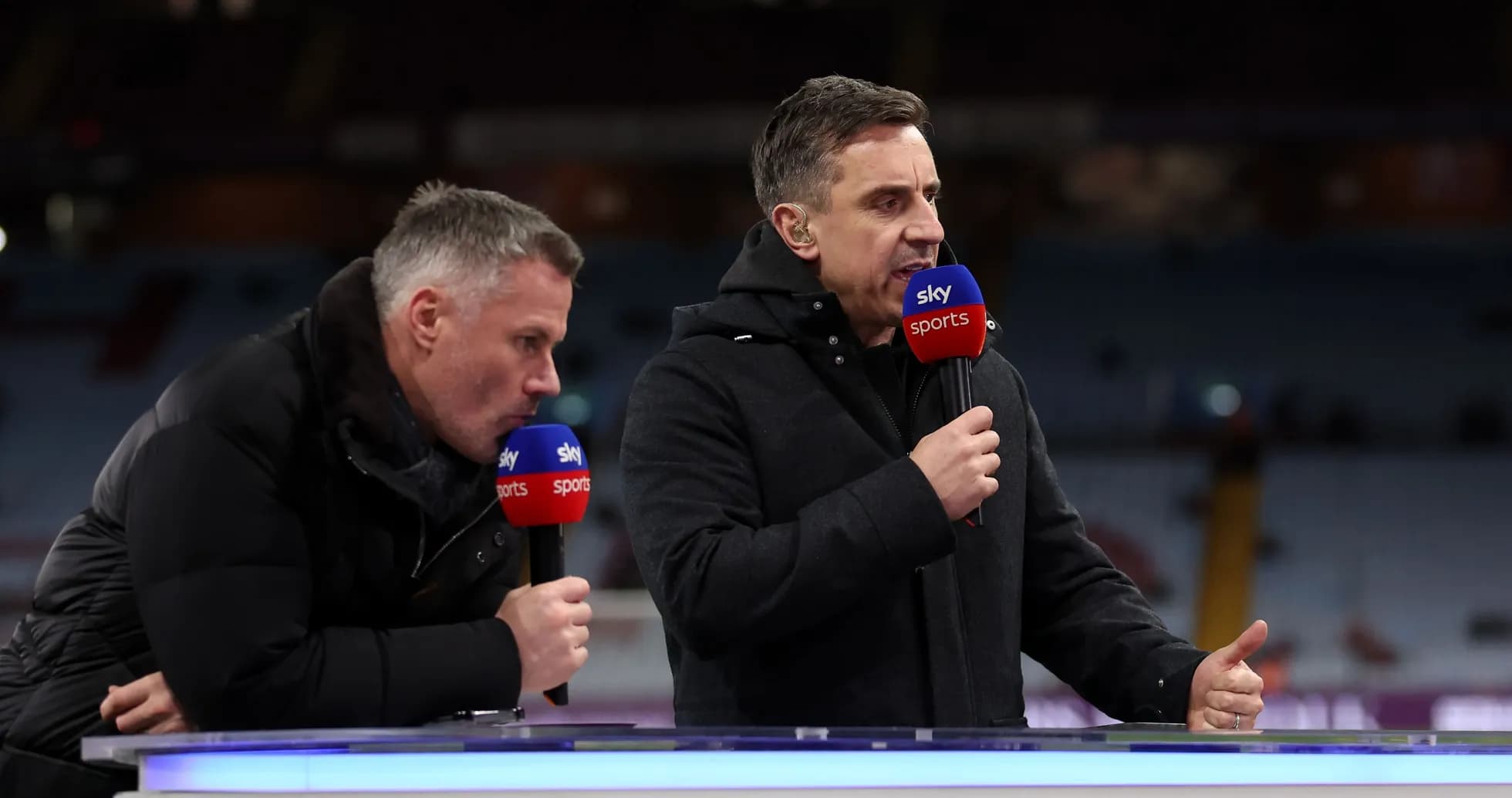 Two analysts discussing on Sky Sports studio set