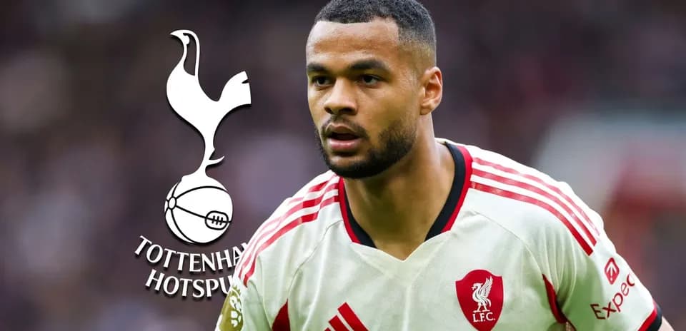 Player in Liverpool kit with Tottenham logo background