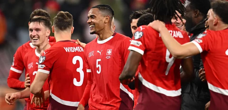 Switzerland players celebrating a goal