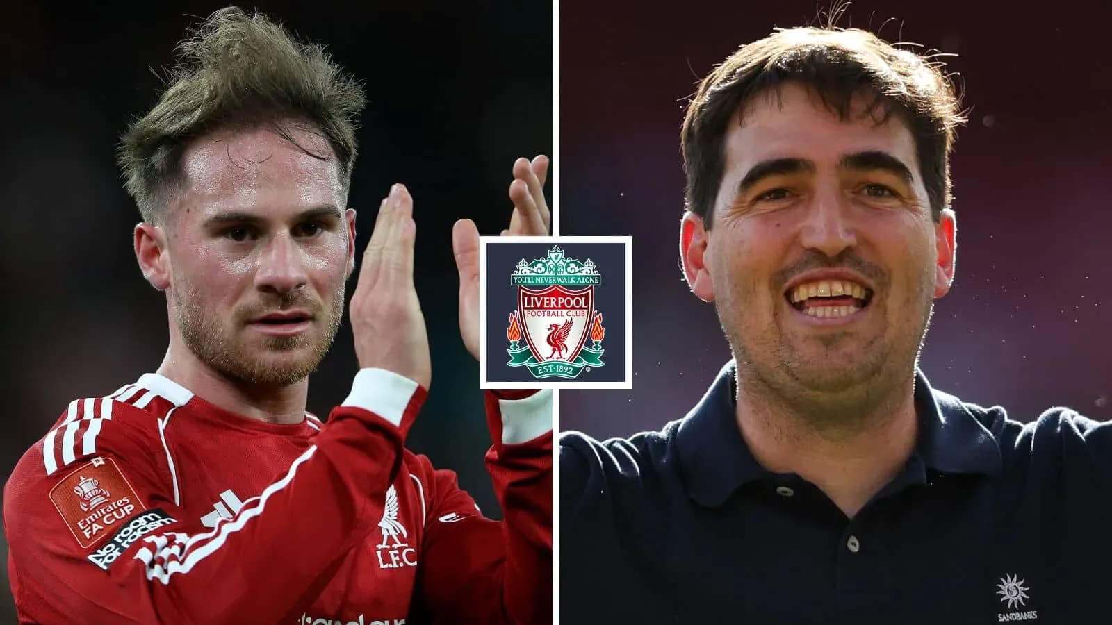 Two Liverpool FC players celebrating on the field