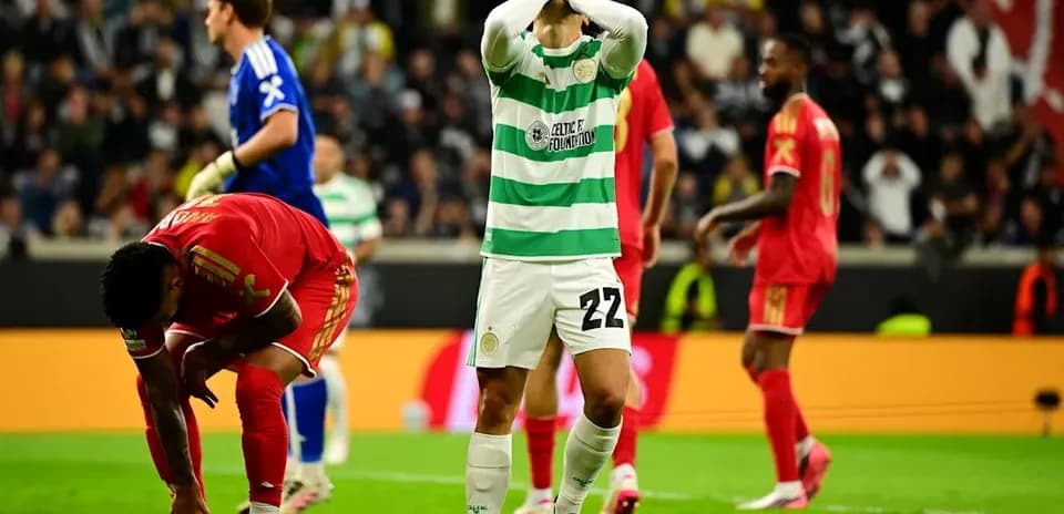 Celtic player reacts after missed opportunity during match