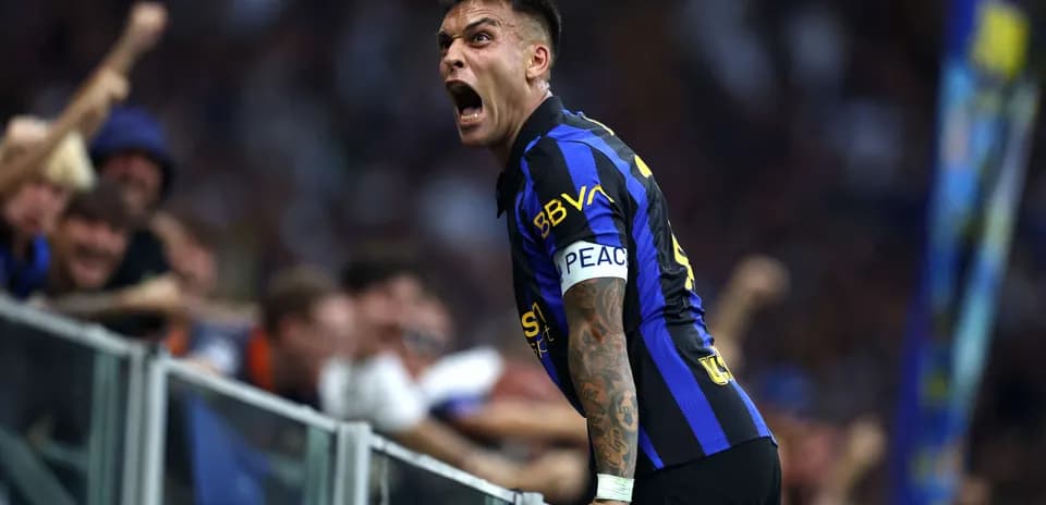 Lautaro Martínez celebrating with fans at Inter match