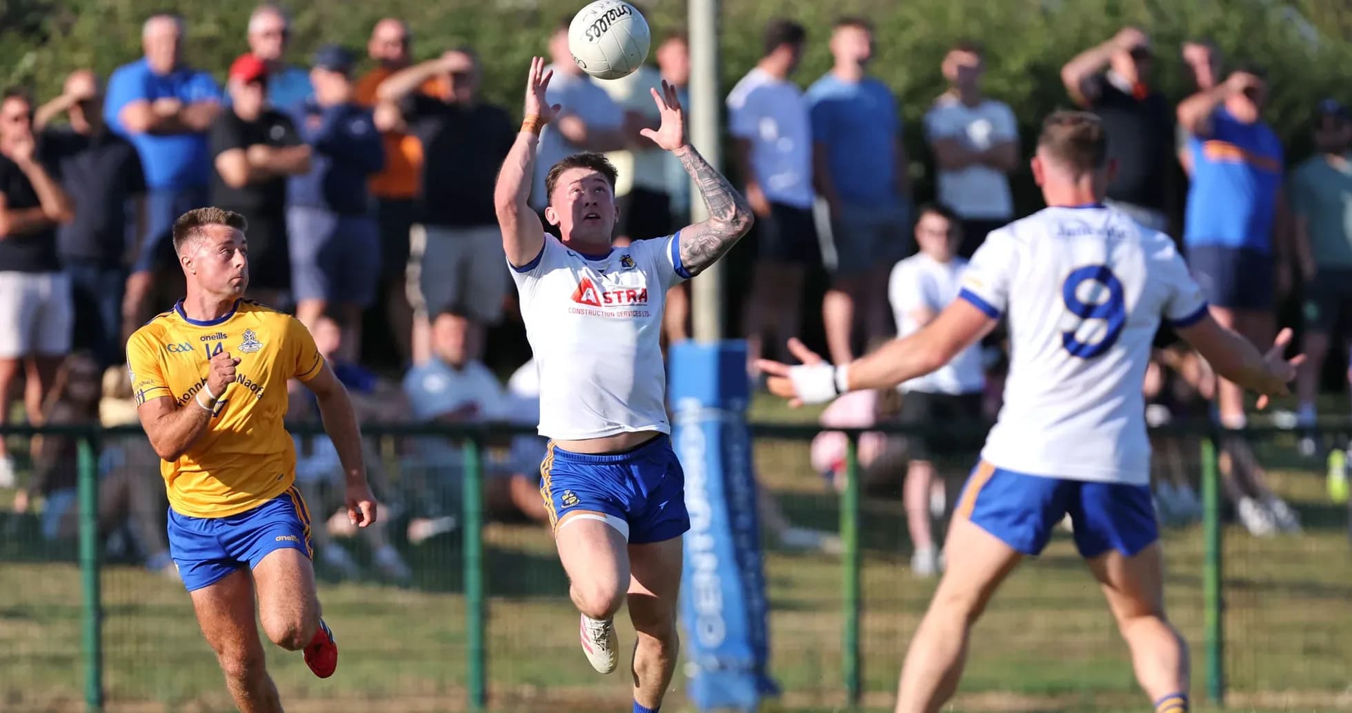 Player catching ball during a rugby match